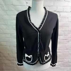 Tailor B Moss Black Ruffle Cardigan Medium